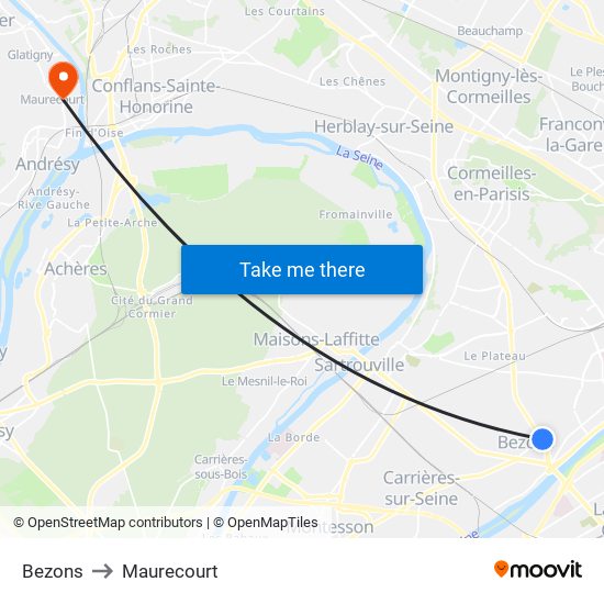 Bezons to Maurecourt map