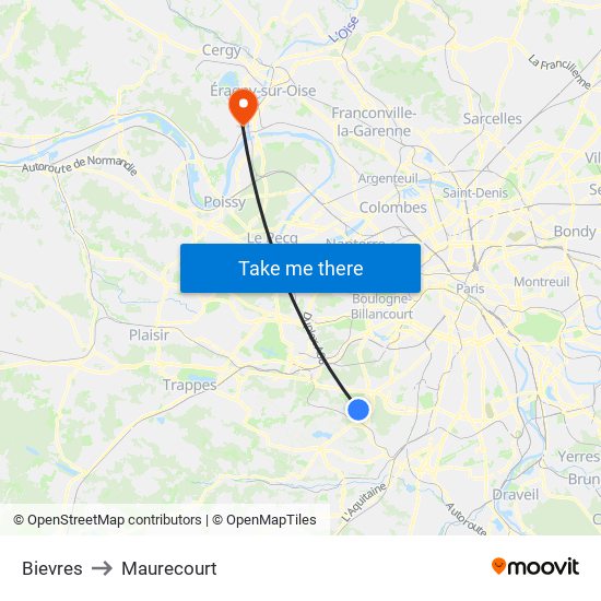 Bievres to Maurecourt map