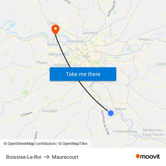 Boissise-Le-Roi to Maurecourt map