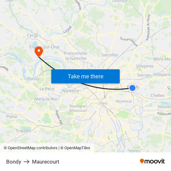 Bondy to Maurecourt map