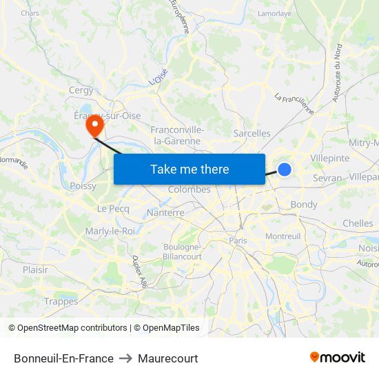 Bonneuil-En-France to Maurecourt map