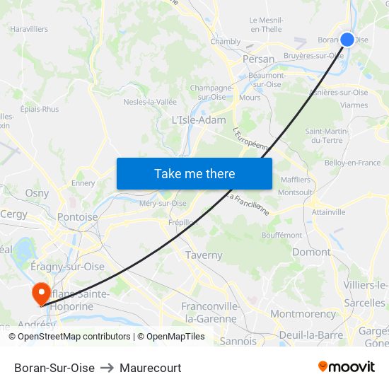 Boran-Sur-Oise to Maurecourt map