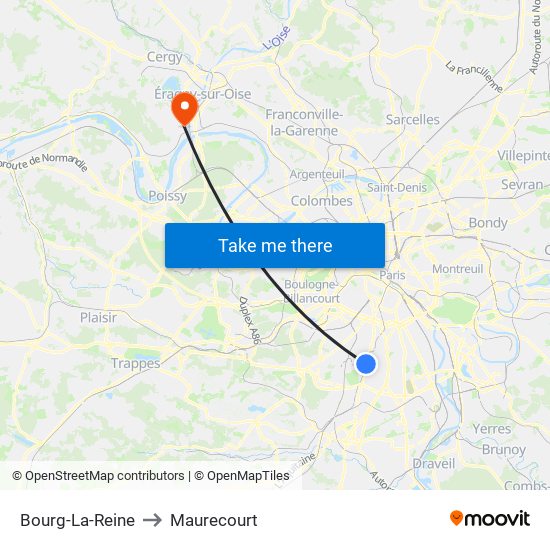 Bourg-La-Reine to Maurecourt map