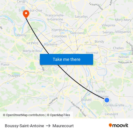 Boussy-Saint-Antoine to Maurecourt map