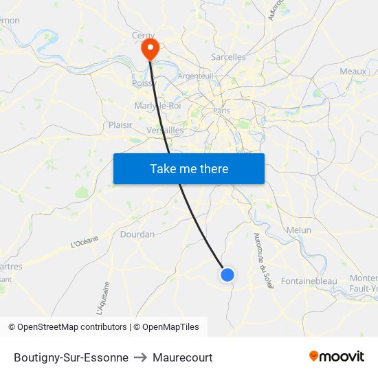 Boutigny-Sur-Essonne to Maurecourt map
