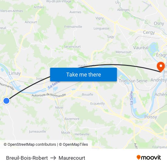Breuil-Bois-Robert to Maurecourt map