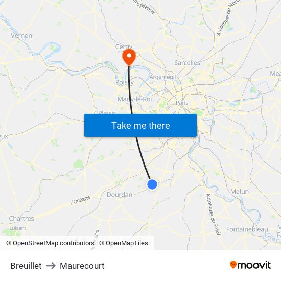 Breuillet to Maurecourt map