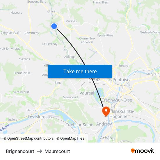 Brignancourt to Maurecourt map