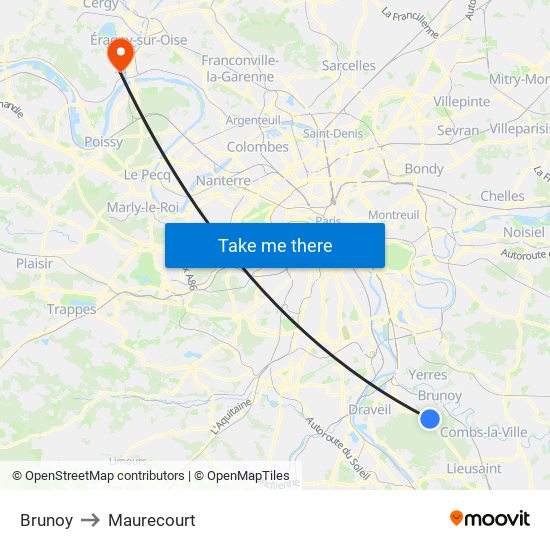 Brunoy to Maurecourt map