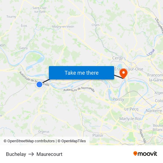 Buchelay to Maurecourt map
