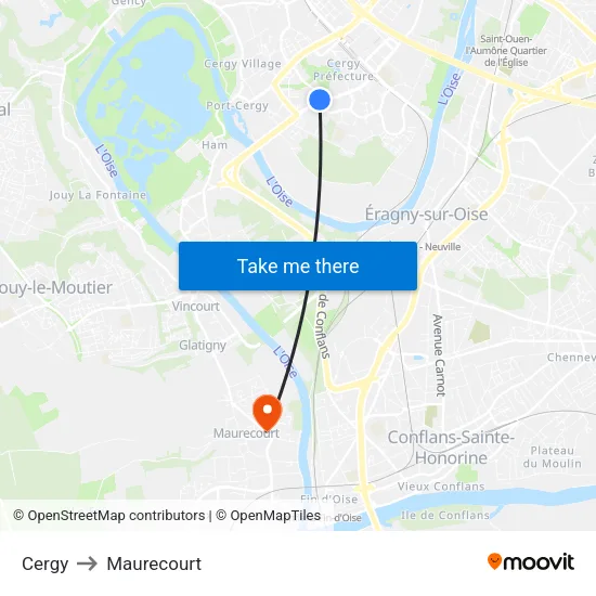 Cergy to Maurecourt map