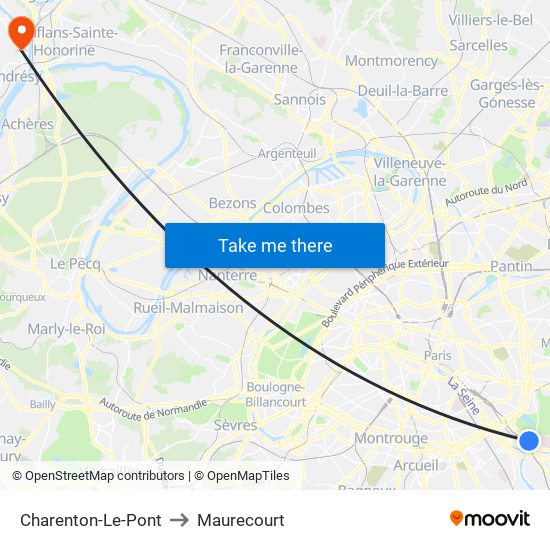 Charenton-Le-Pont to Maurecourt map
