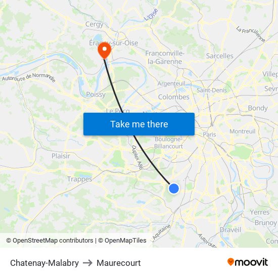 Chatenay-Malabry to Maurecourt map