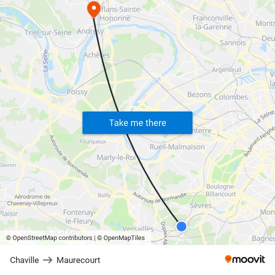 Chaville to Maurecourt map