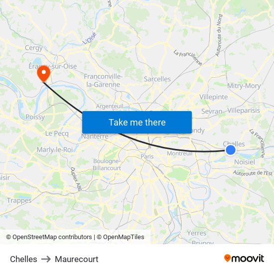 Chelles to Maurecourt map