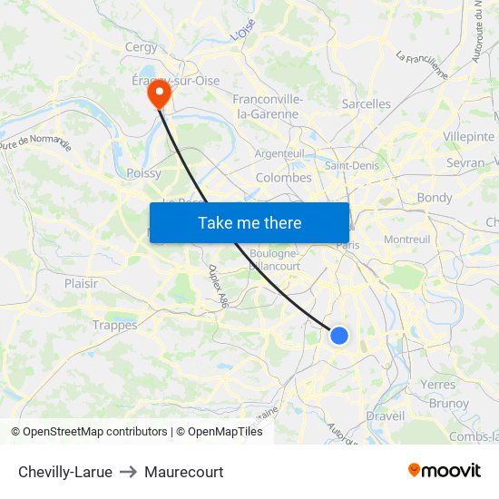 Chevilly-Larue to Maurecourt map