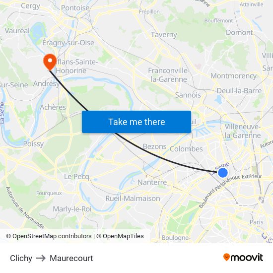 Clichy to Maurecourt map