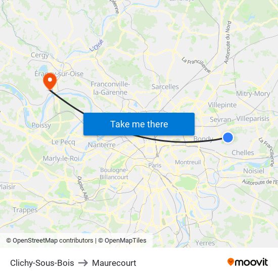 Clichy-Sous-Bois to Maurecourt map