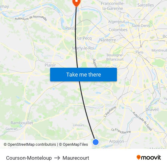 Courson-Monteloup to Maurecourt map