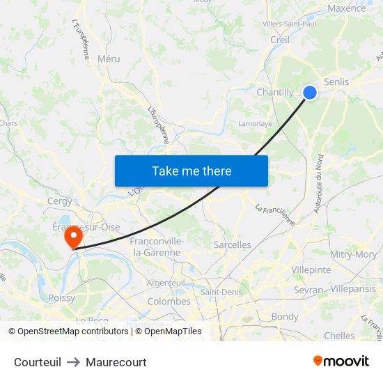 Courteuil to Maurecourt map