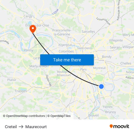 Creteil to Maurecourt map