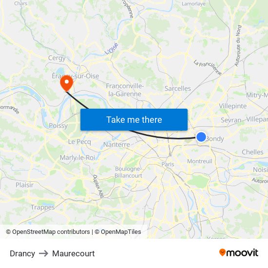 Drancy to Maurecourt map
