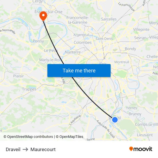 Draveil to Maurecourt map