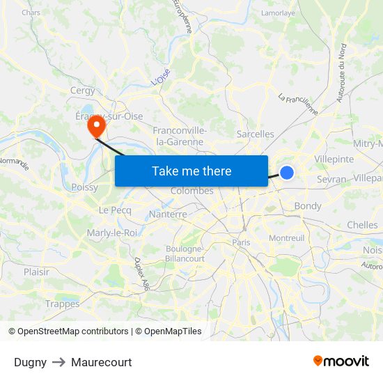 Dugny to Maurecourt map