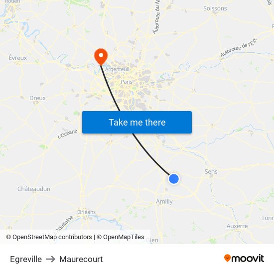 Egreville to Maurecourt map