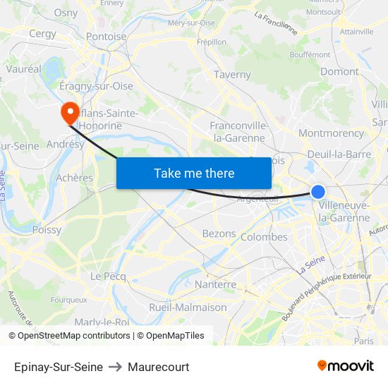 Epinay-Sur-Seine to Maurecourt map