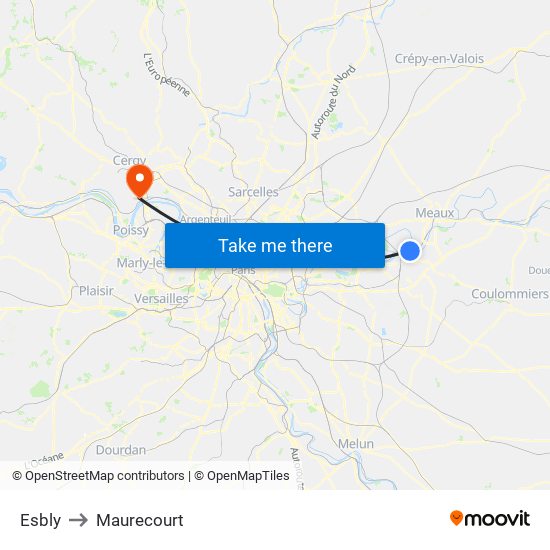 Esbly to Maurecourt map