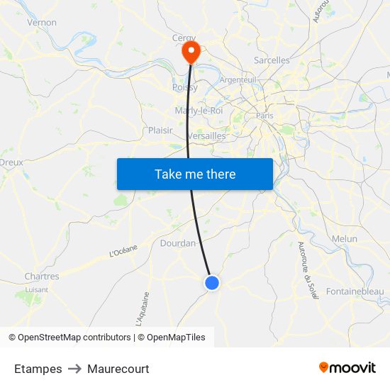 Etampes to Maurecourt map