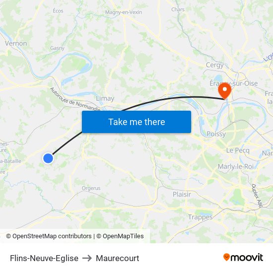 Flins-Neuve-Eglise to Maurecourt map