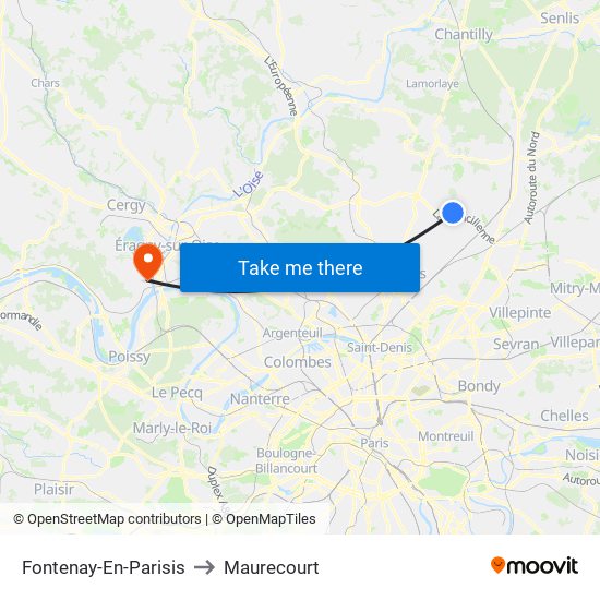 Fontenay-En-Parisis to Maurecourt map