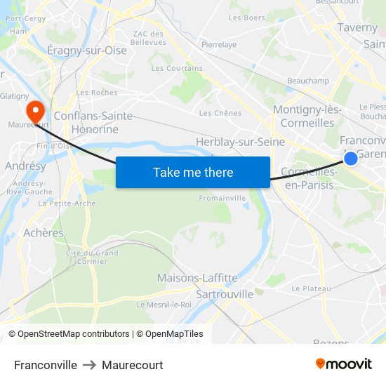 Franconville to Maurecourt map