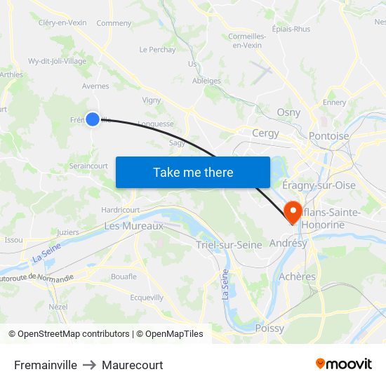 Fremainville to Maurecourt map