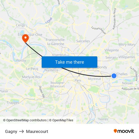 Gagny to Maurecourt map