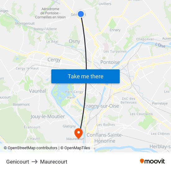 Genicourt to Maurecourt map