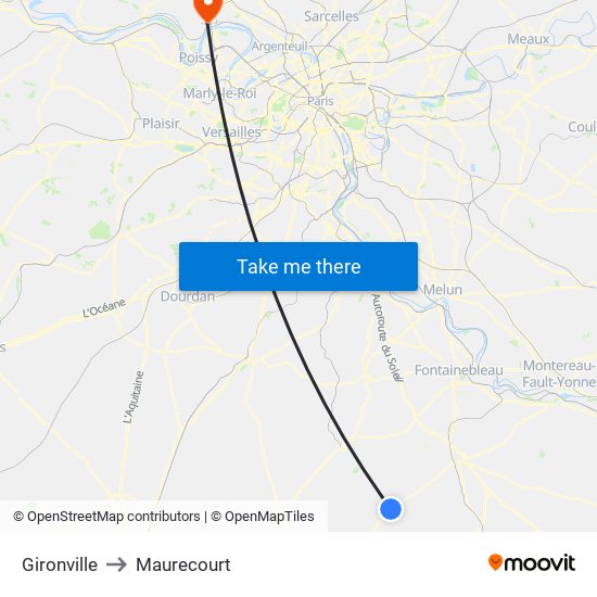 Gironville to Maurecourt map