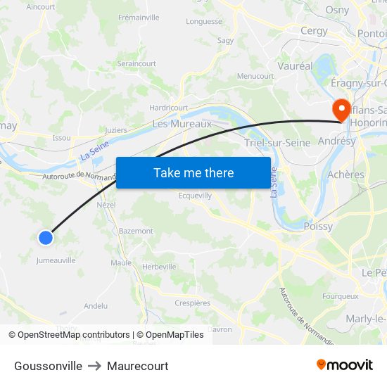 Goussonville to Maurecourt map