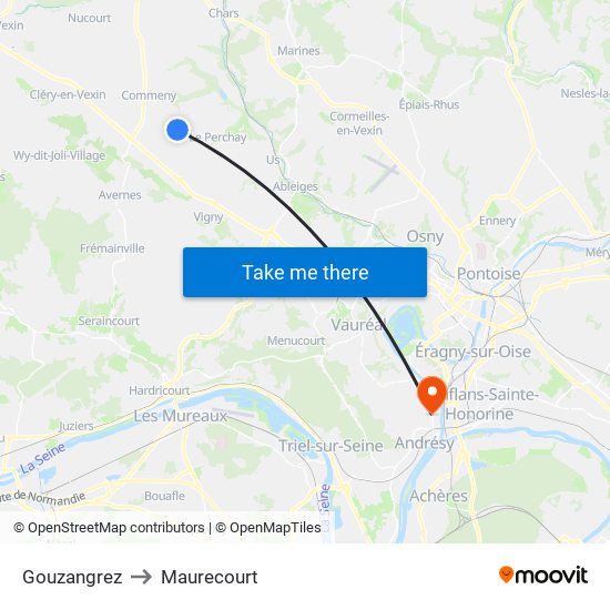 Gouzangrez to Maurecourt map