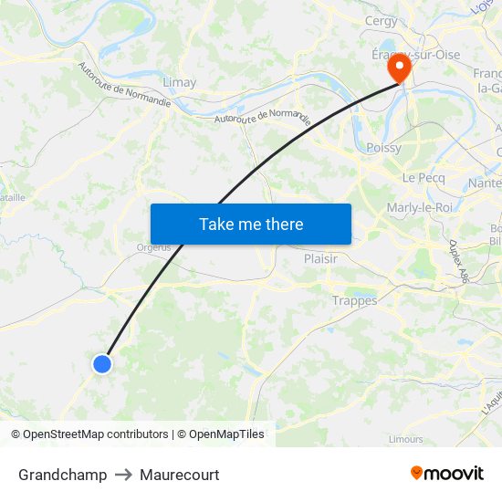 Grandchamp to Maurecourt map