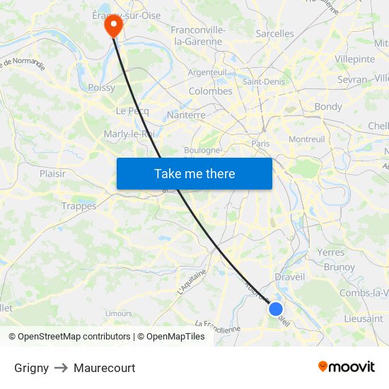 Grigny to Maurecourt map