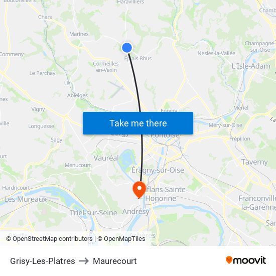 Grisy-Les-Platres to Maurecourt map