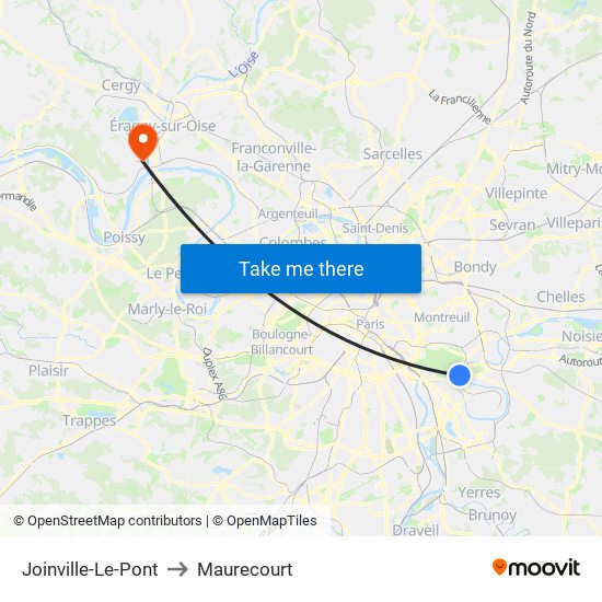 Joinville-Le-Pont to Maurecourt map