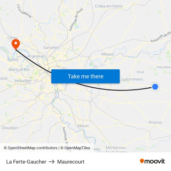 La Ferte-Gaucher to Maurecourt map