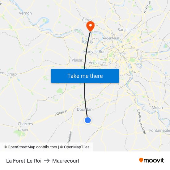 La Foret-Le-Roi to Maurecourt map