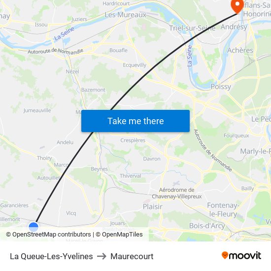 La Queue-Les-Yvelines to Maurecourt map