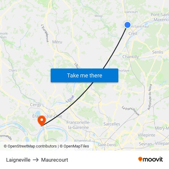 Laigneville to Maurecourt map