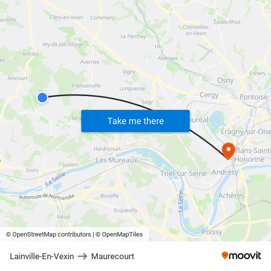 Lainville-En-Vexin to Maurecourt map